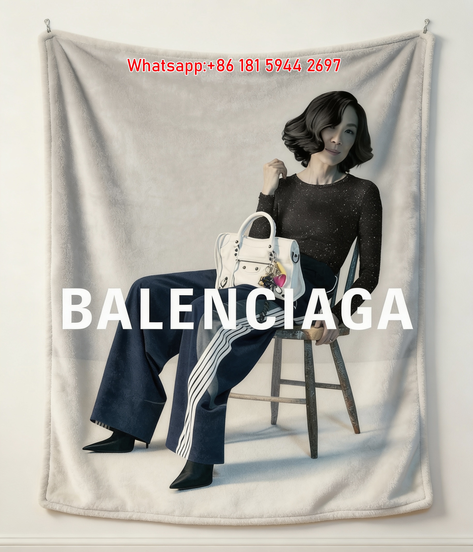 Balenciaga Classic Print Flannel Throw Blanket for Sofa BA467